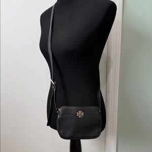 Tory Burch Black Pebbled Leather Crossbody with Gold Logo